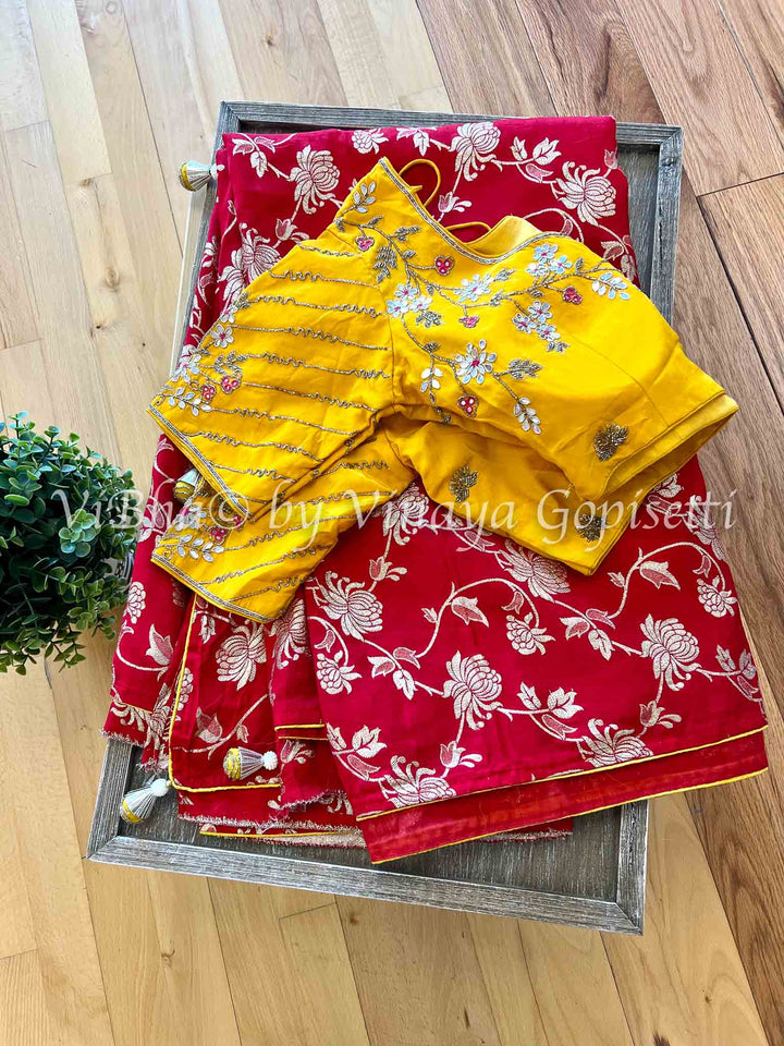 Fancy Saree - Red & Yellow Dola Silk Saree