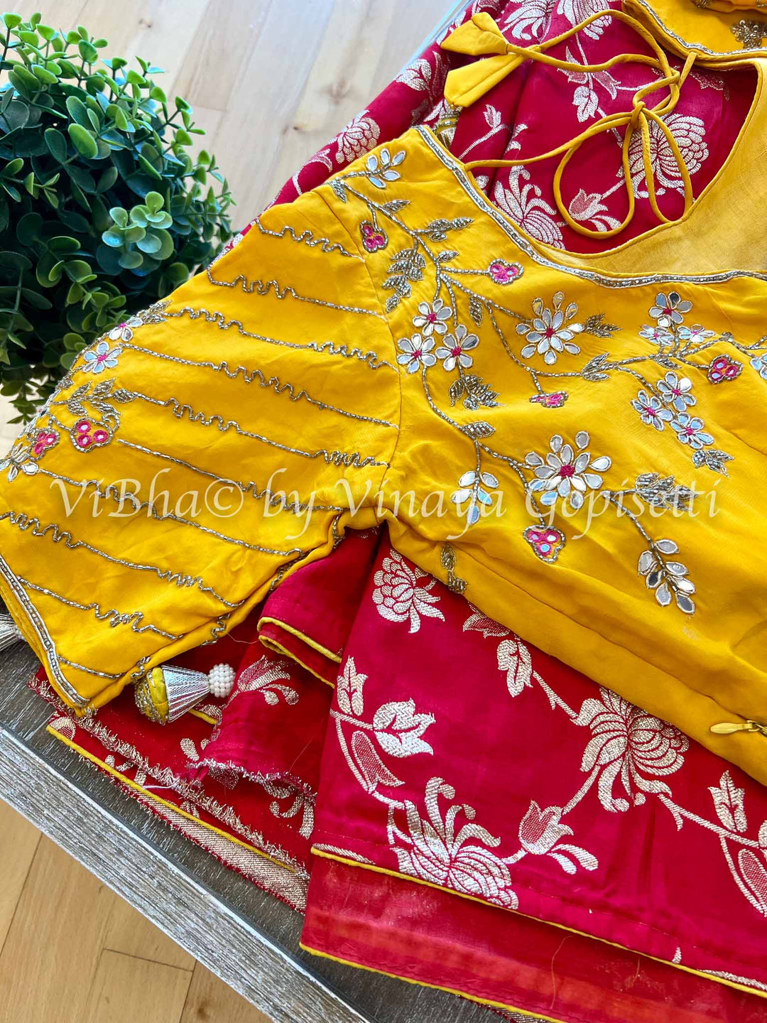 Fancy Saree - Red & Yellow Dola Silk Saree