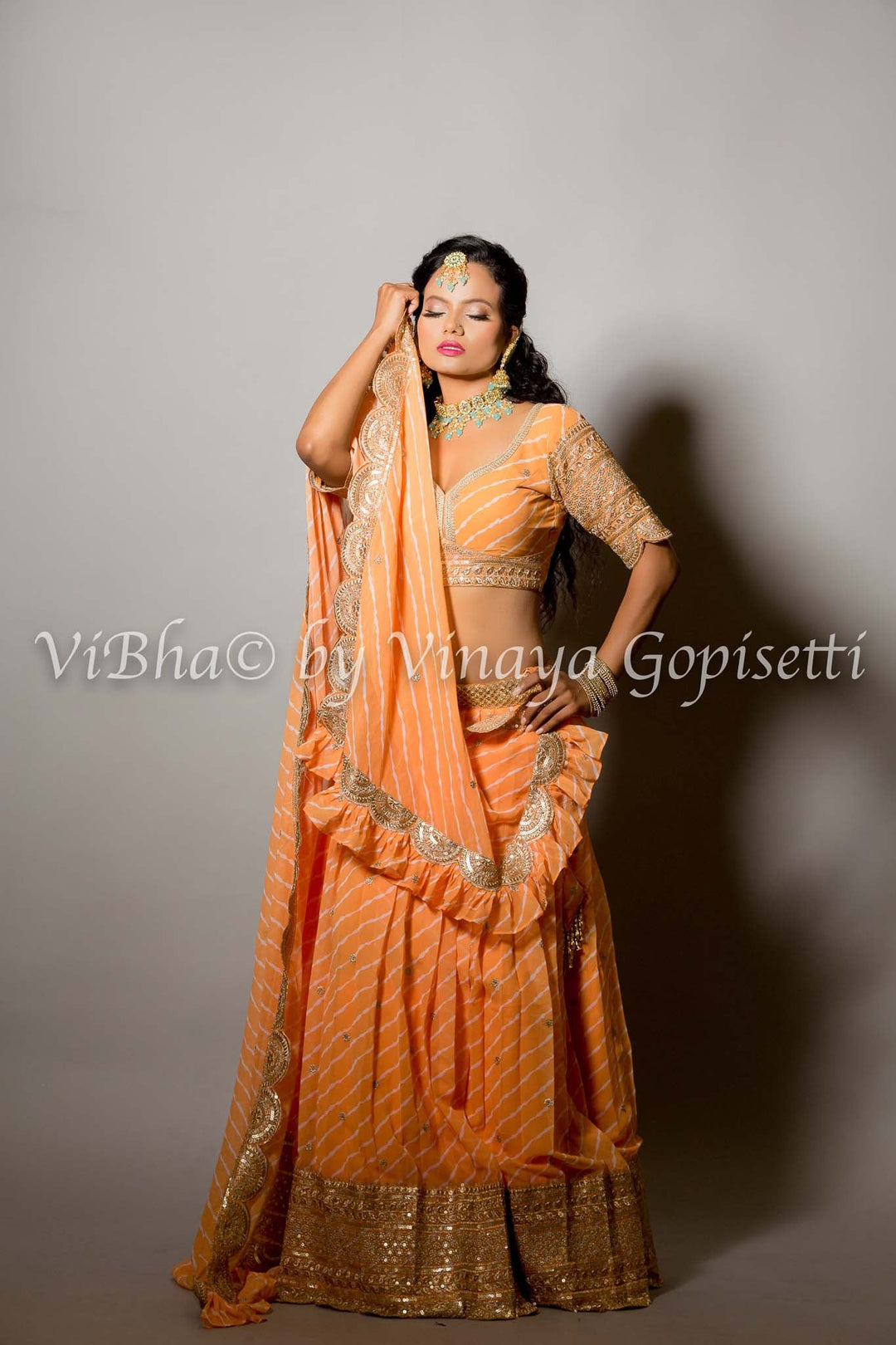 Georgette Lehenga - Orange Shell Leheriya Lehenga