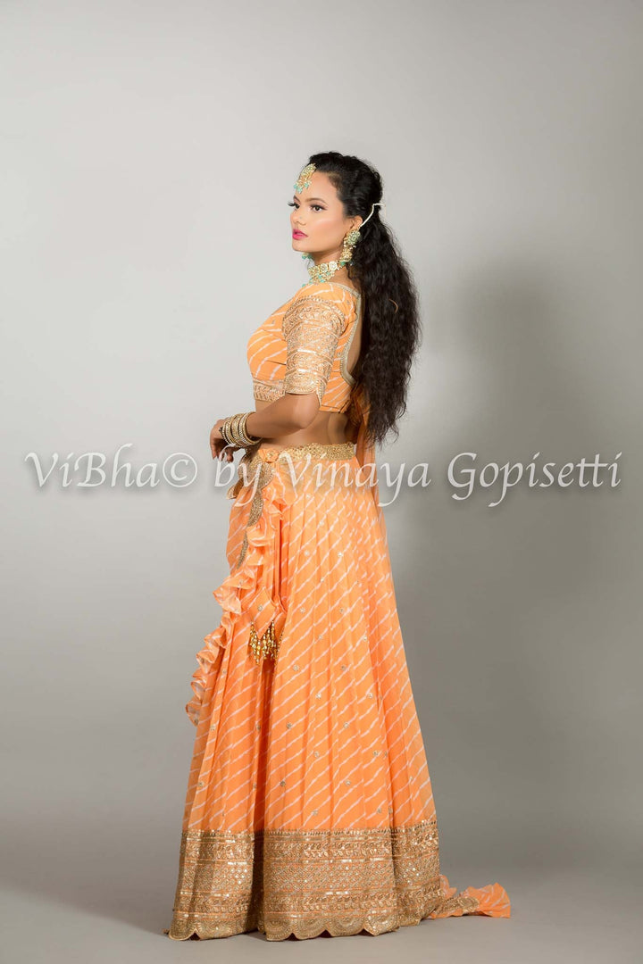 Georgette Lehenga - Orange Shell Leheriya Lehenga