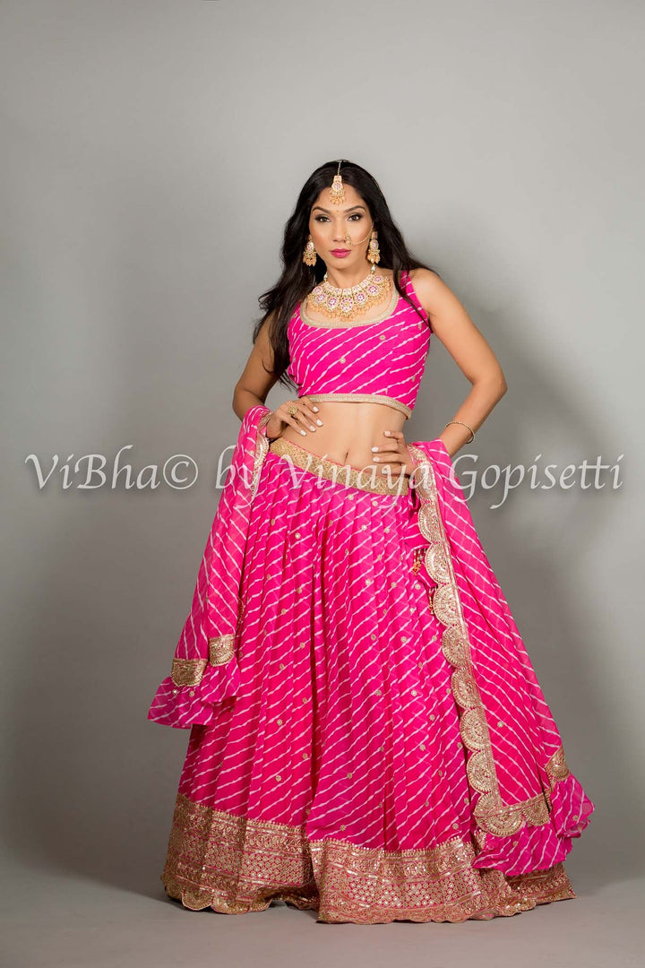 Georgette Lehenga - Pink Leheriya Lehenga