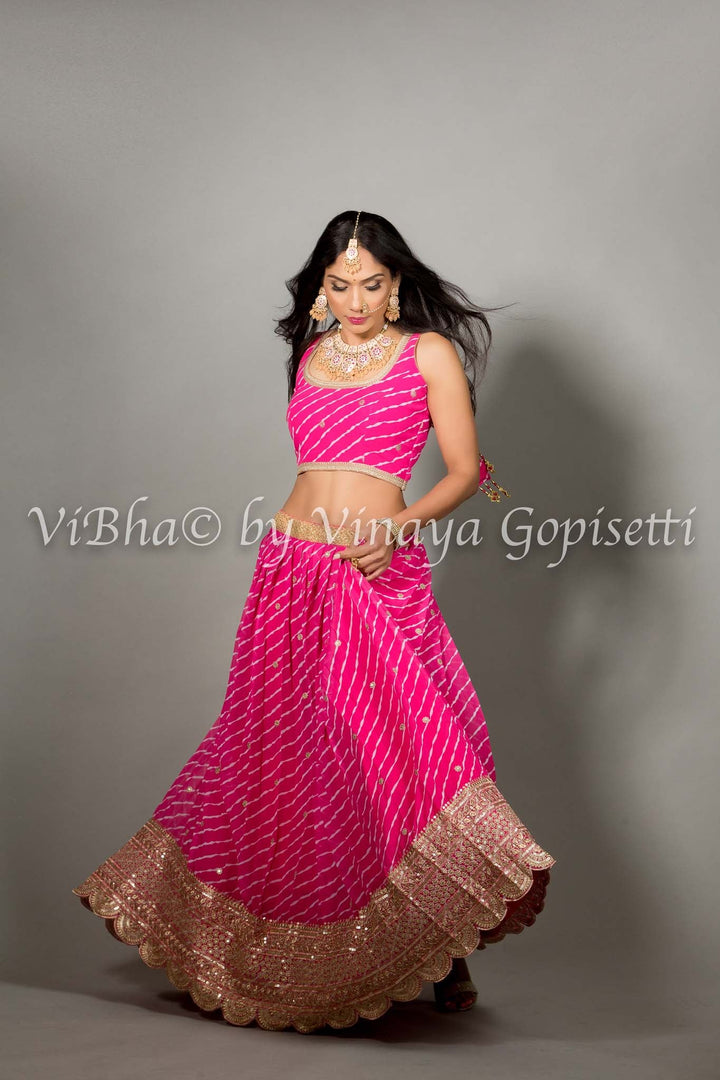 Georgette Lehenga - Pink Leheriya Lehenga