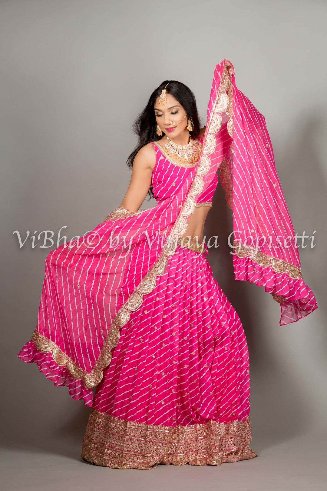 Georgette Lehenga - Pink Leheriya Lehenga