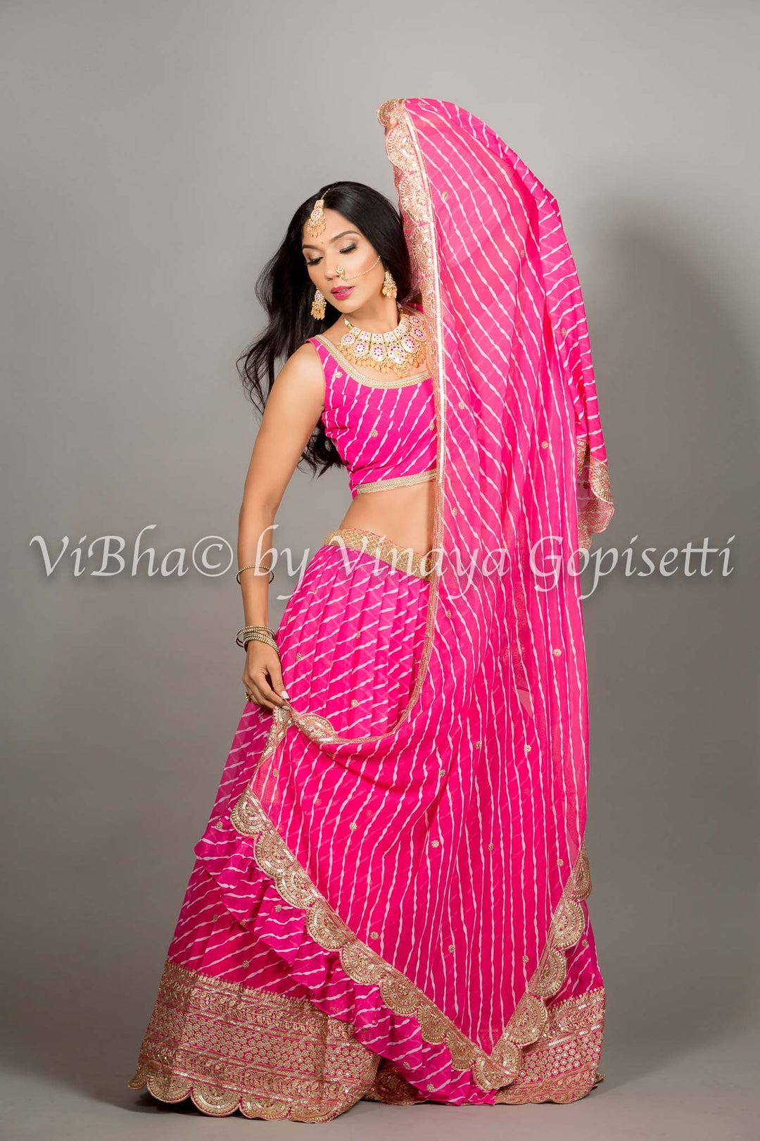 Georgette Lehenga - Pink Leheriya Lehenga