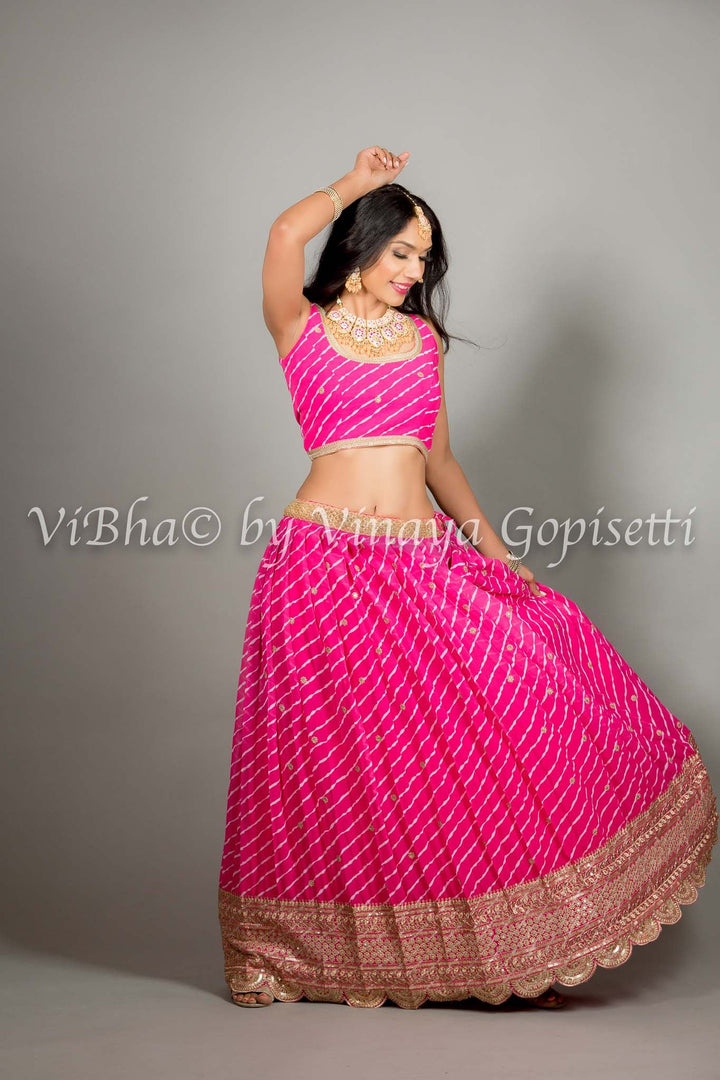 Georgette Lehenga - Pink Leheriya Lehenga