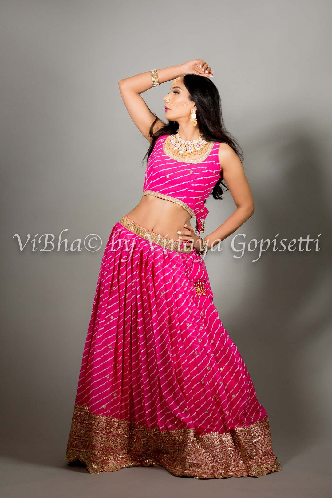 Georgette Lehenga - Pink Leheriya Lehenga