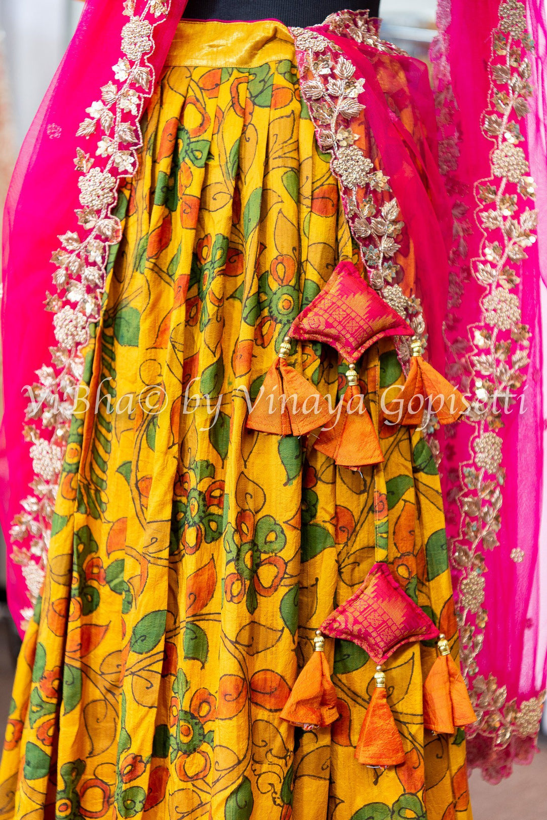 KALAMKARI LEHENGA - Yellow And Pink Kalamkari Lehenga