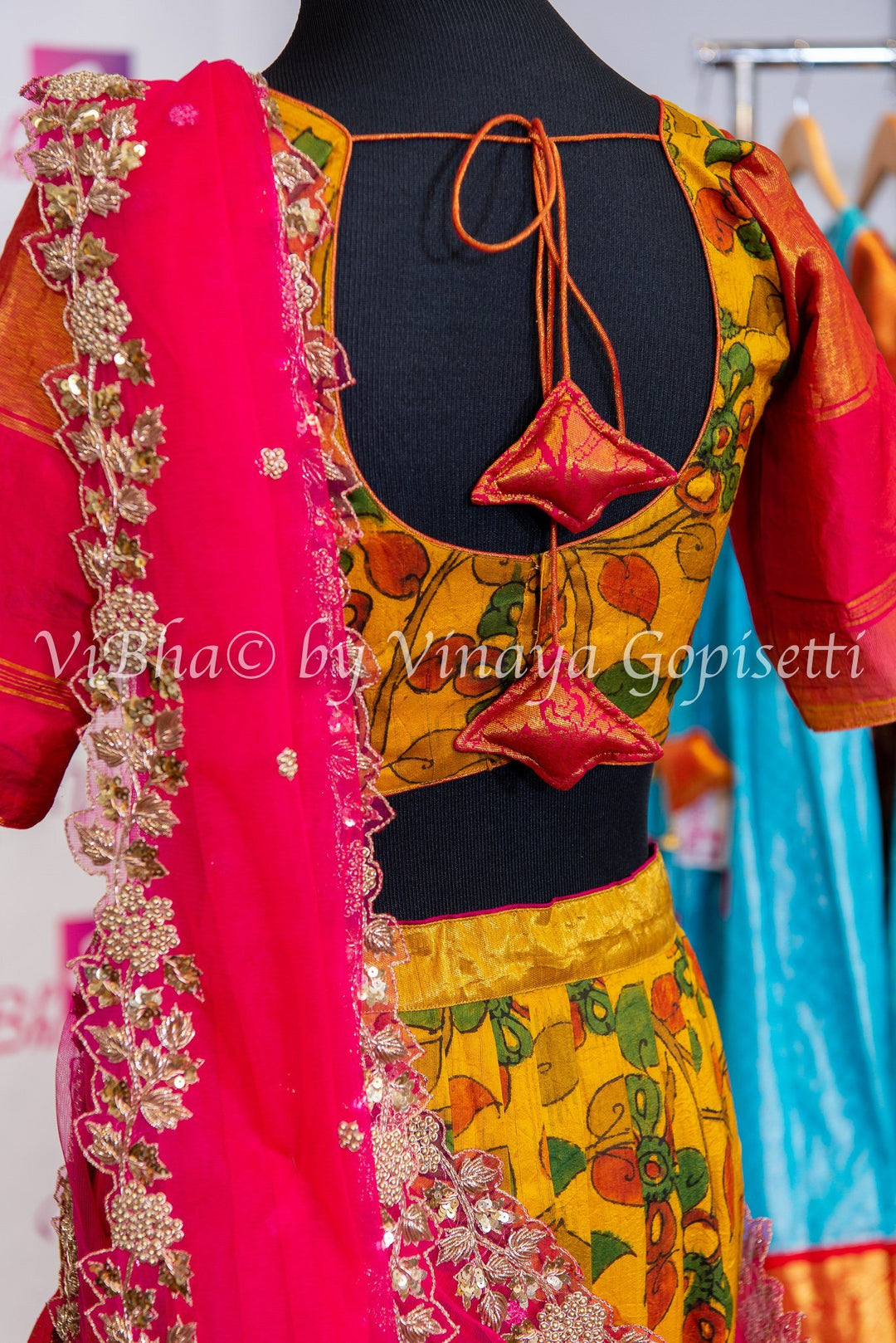 KALAMKARI LEHENGA - Yellow And Pink Kalamkari Lehenga