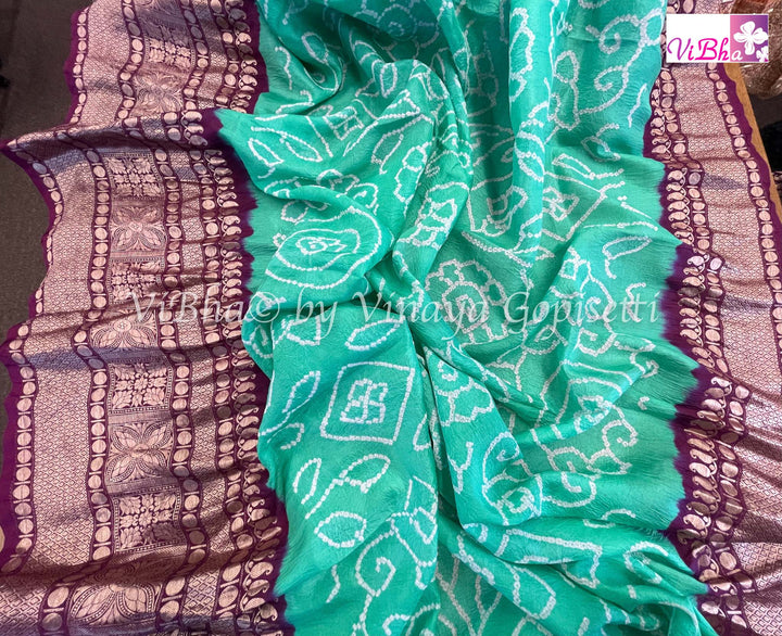 Kanchi Bandhni Sarees - Tuquoise And Wine Kanchi Bandhni Saree