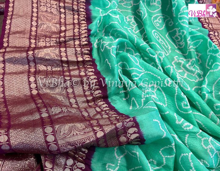 Kanchi Bandhni Sarees - Tuquoise And Wine Kanchi Bandhni Saree