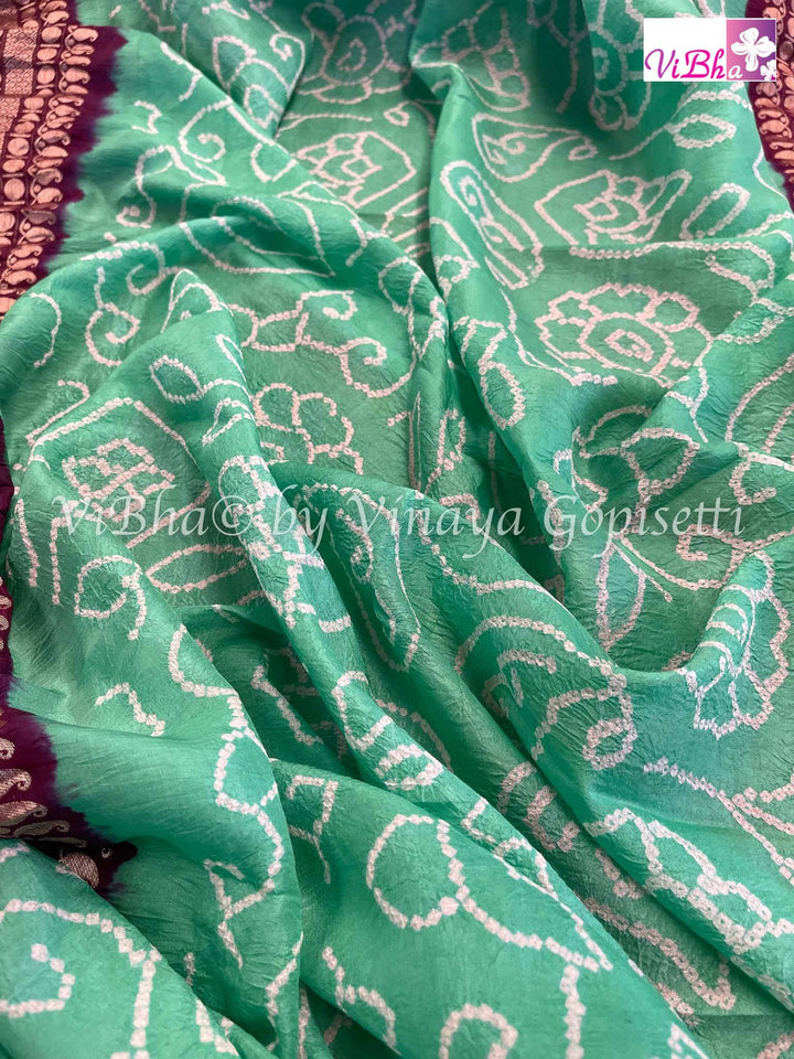 Kanchi Bandhni Sarees - Tuquoise And Wine Kanchi Bandhni Saree