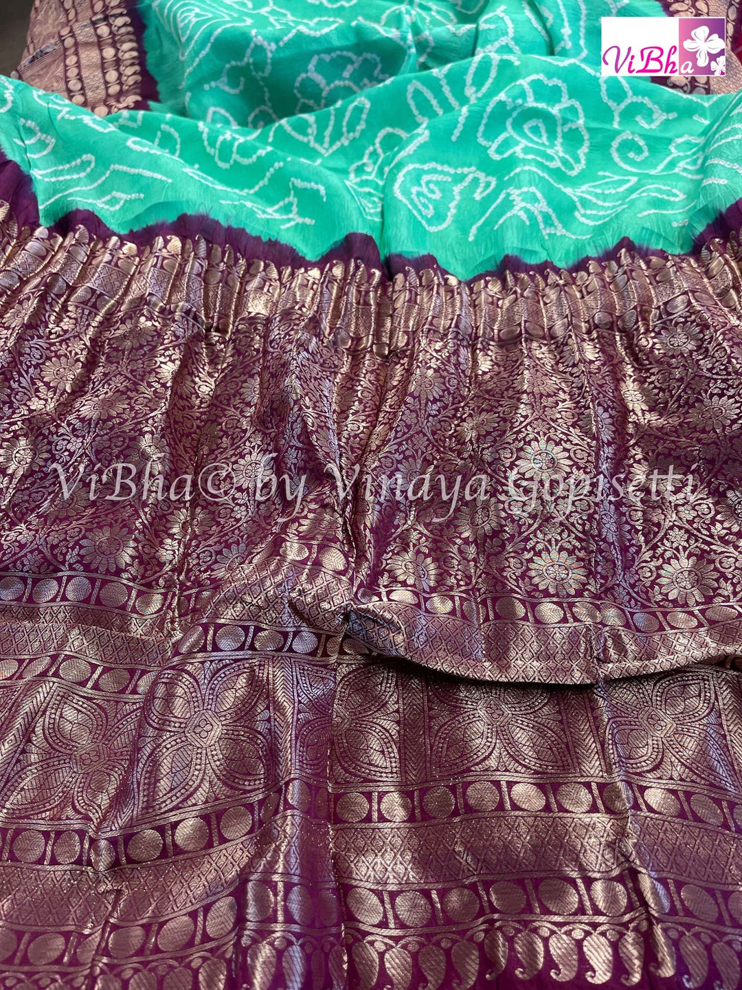 Kanchi Bandhni Sarees - Tuquoise And Wine Kanchi Bandhni Saree