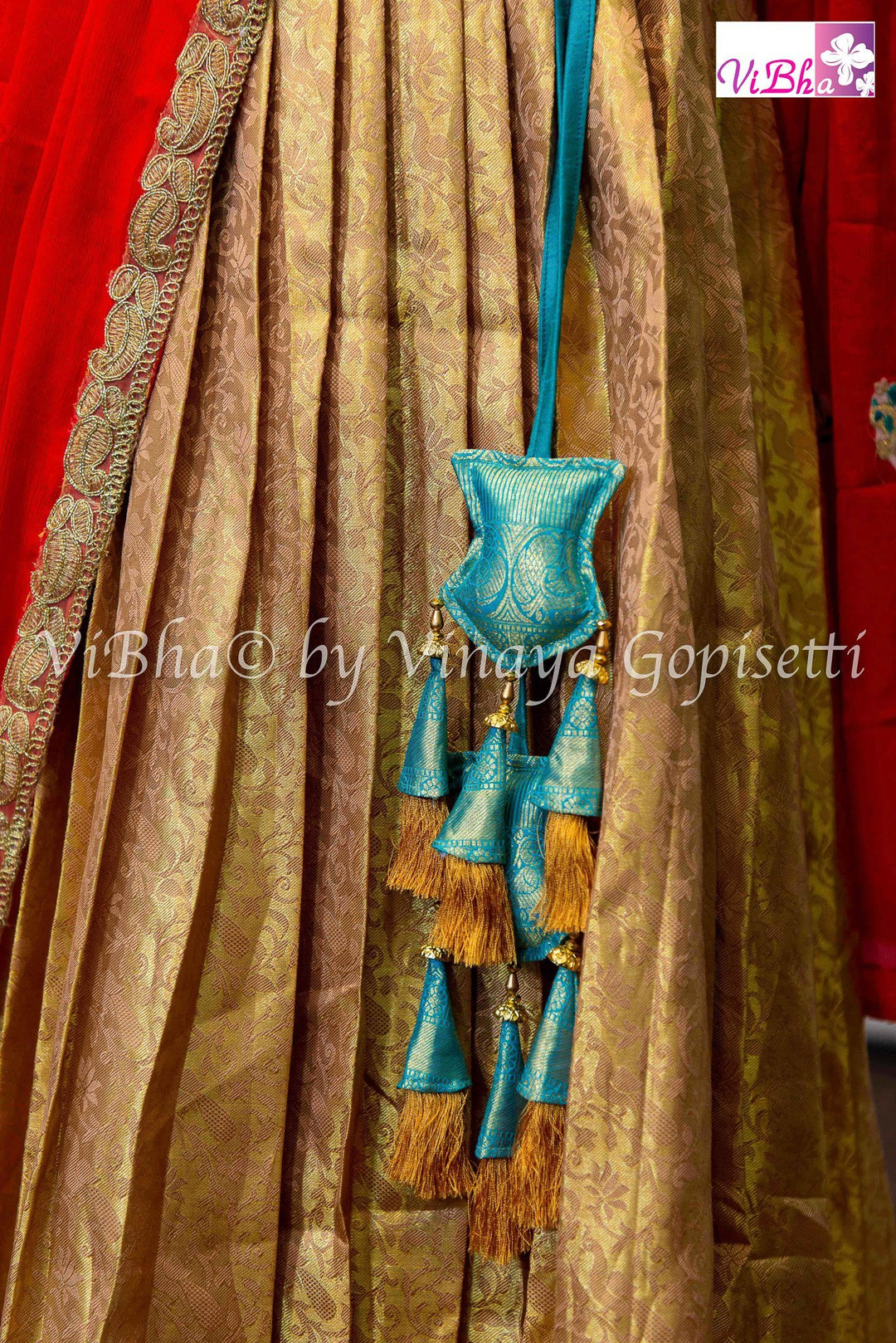 KANCHI PATTU LEHENGA - Gold And Sky Blue Kanchi Pattu Lehnenga