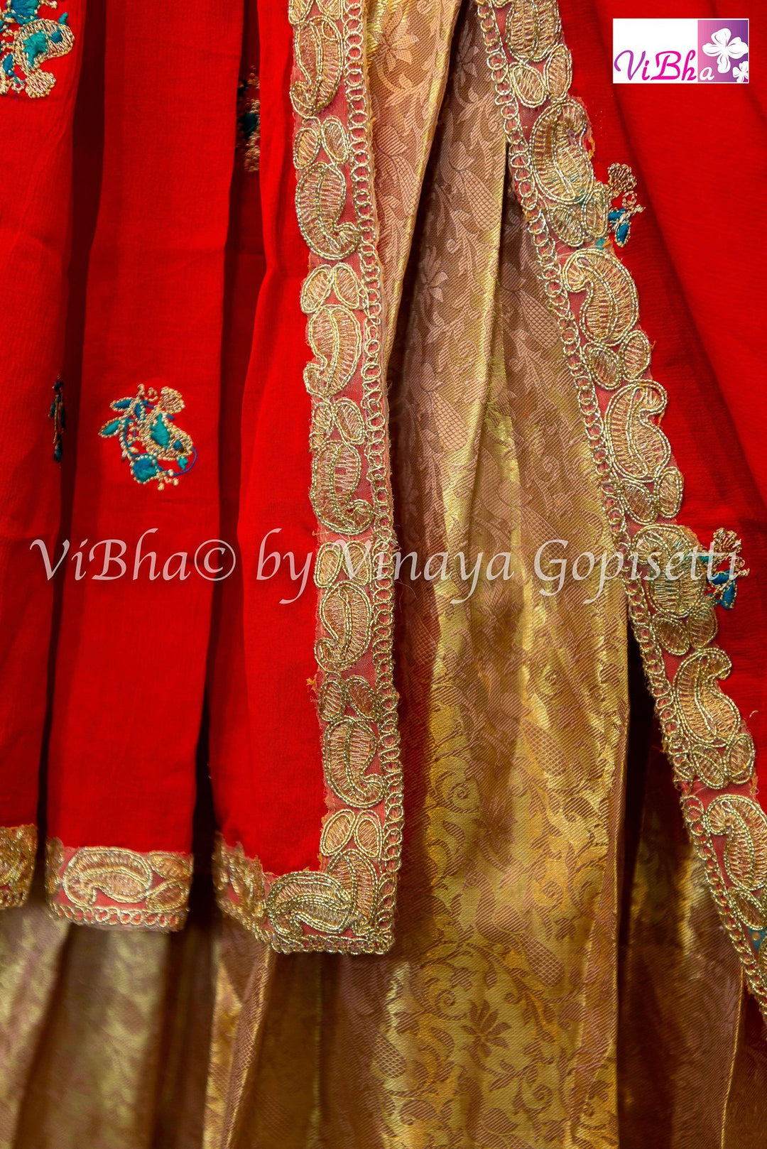 KANCHI PATTU LEHENGA - Gold And Sky Blue Kanchi Pattu Lehnenga