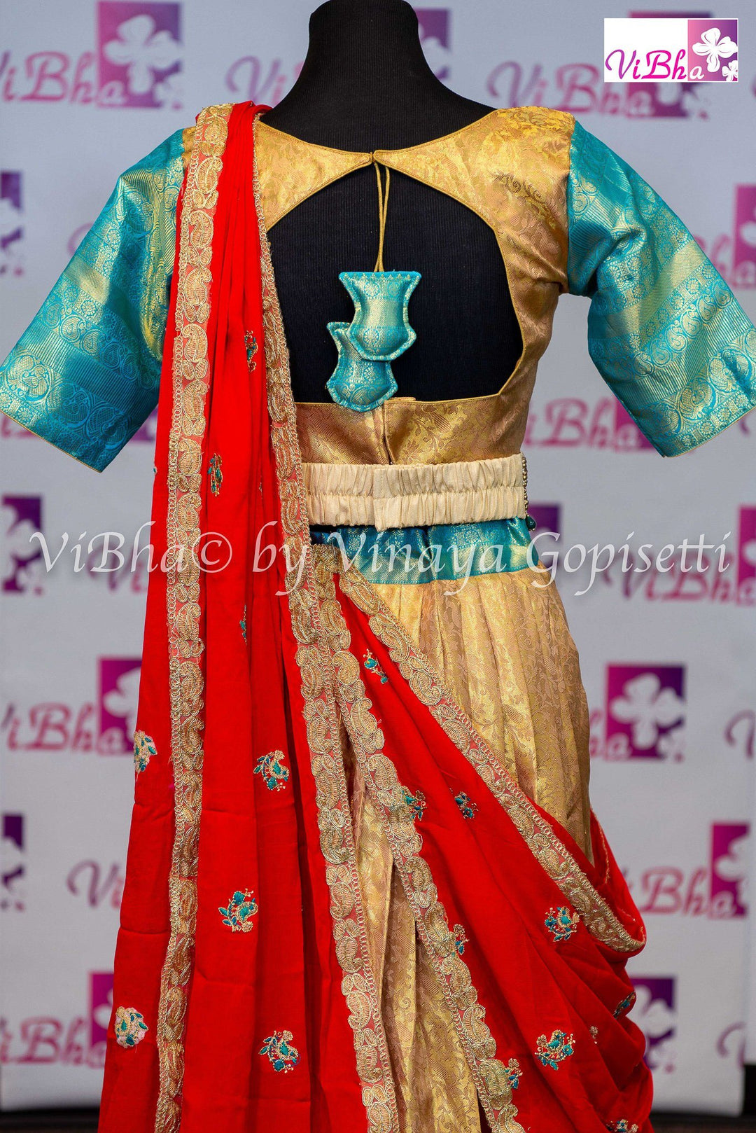 KANCHI PATTU LEHENGA - Gold And Sky Blue Kanchi Pattu Lehnenga