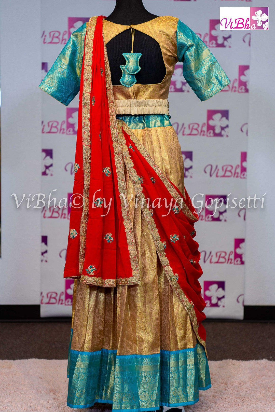 KANCHI PATTU LEHENGA - Gold And Sky Blue Kanchi Pattu Lehnenga