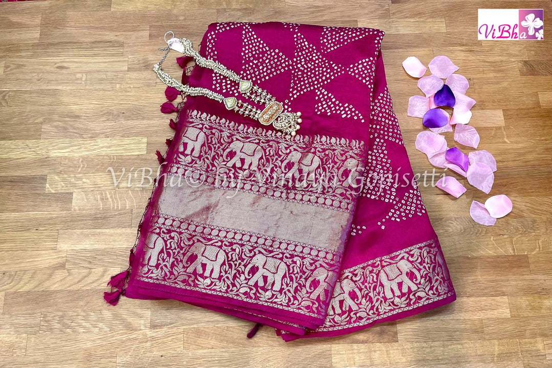 KanchiBandhni Sarees - Magenta Pink Kanchi Bandhni