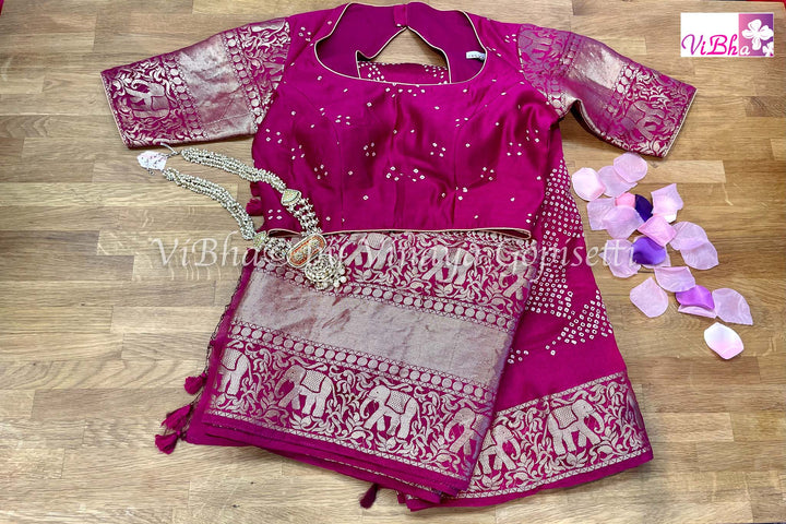 KanchiBandhni Sarees - Magenta Pink Kanchi Bandhni