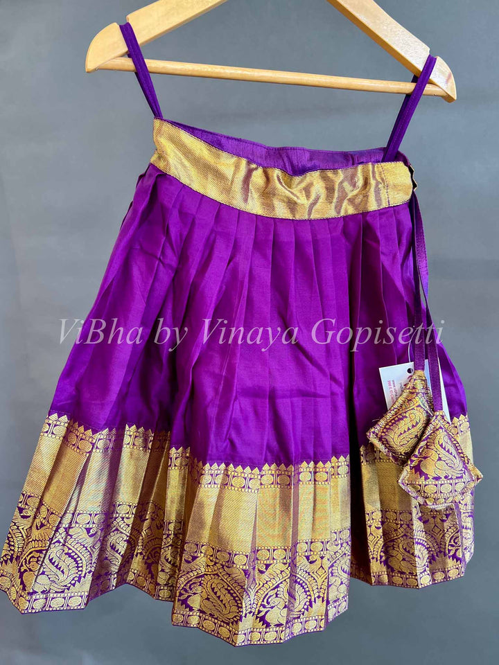 Kids Wear - Burgundy Kanchi Silk Skirt And Top