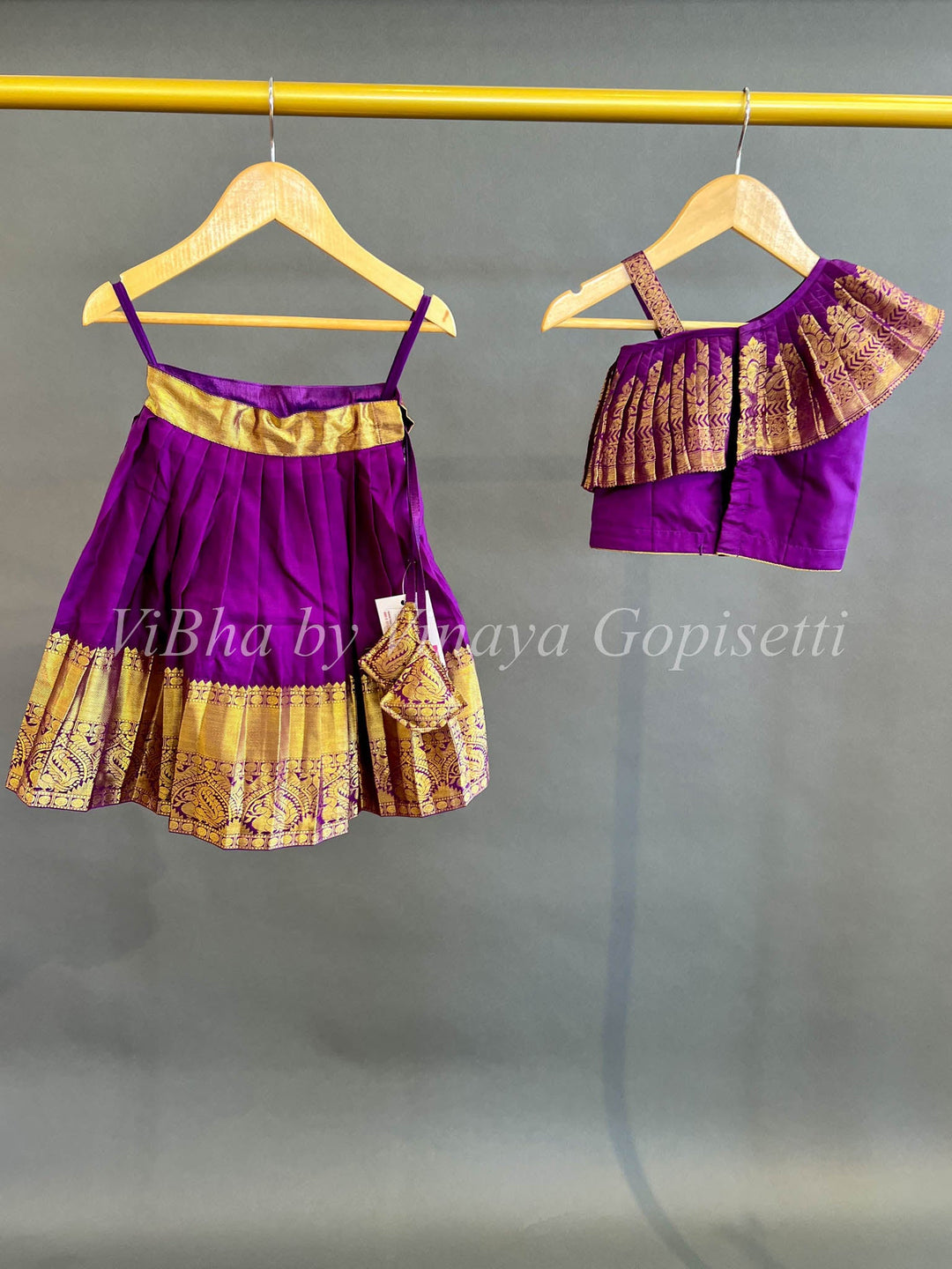 Kids Wear - Burgundy Kanchi Silk Skirt And Top