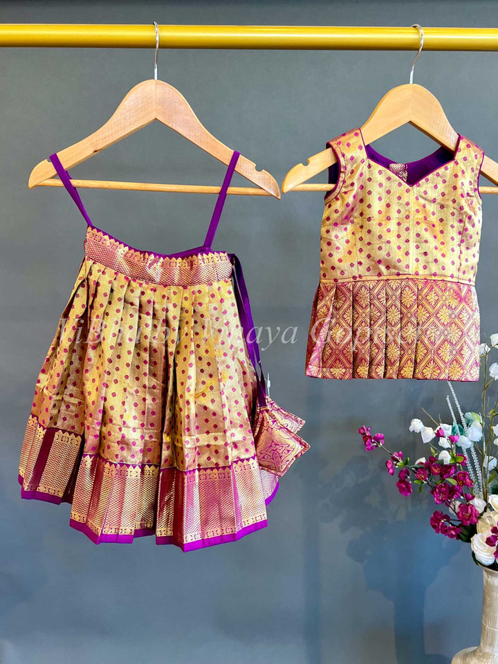 Kids Wear - Dark Purple Kanchi Tissue Silk Skirt And Top