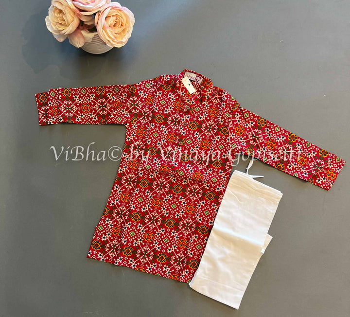 Kids Wear - Patola Handloom Cotton Kurta With Bottom