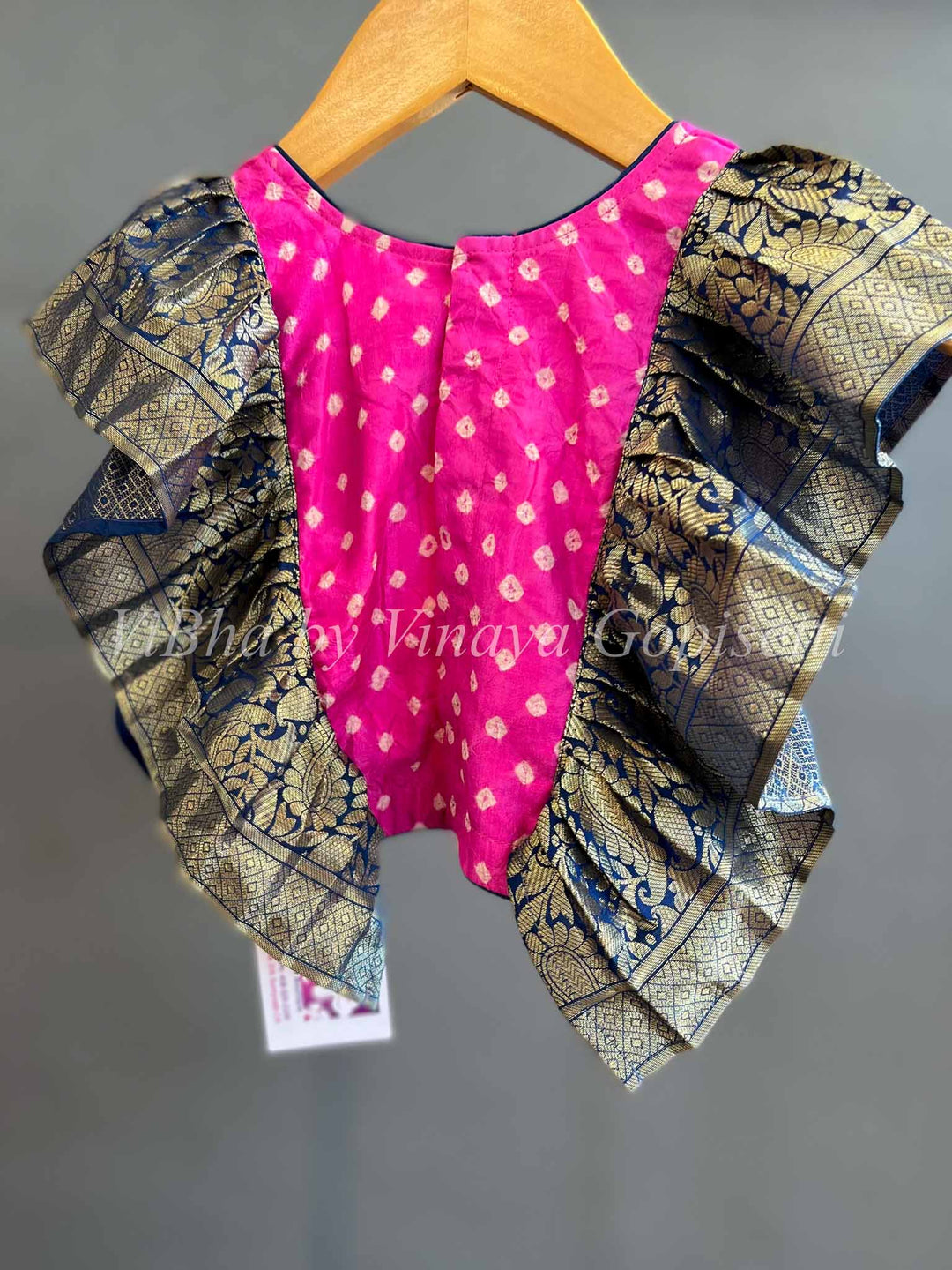 Kids Wear - Pink And Navy Blue Kanchi Bandhani Silk Skirt And Top