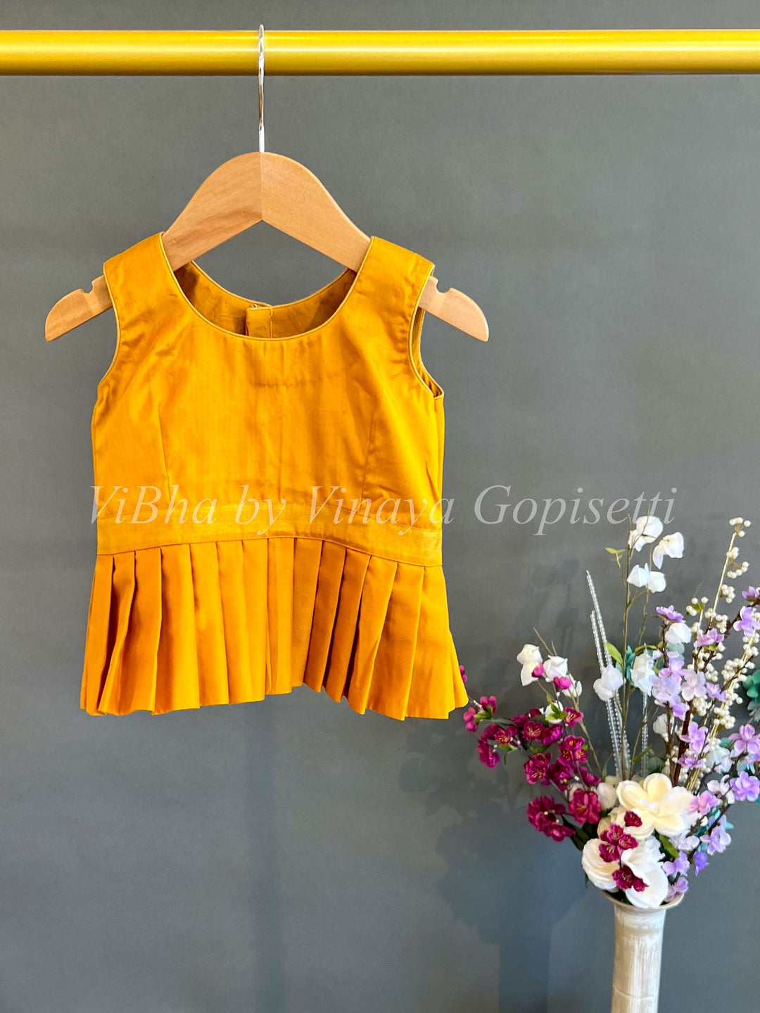 Kids Wear - Rani Pink And Mustard Yellow Ikkat Silk Skirt And Top