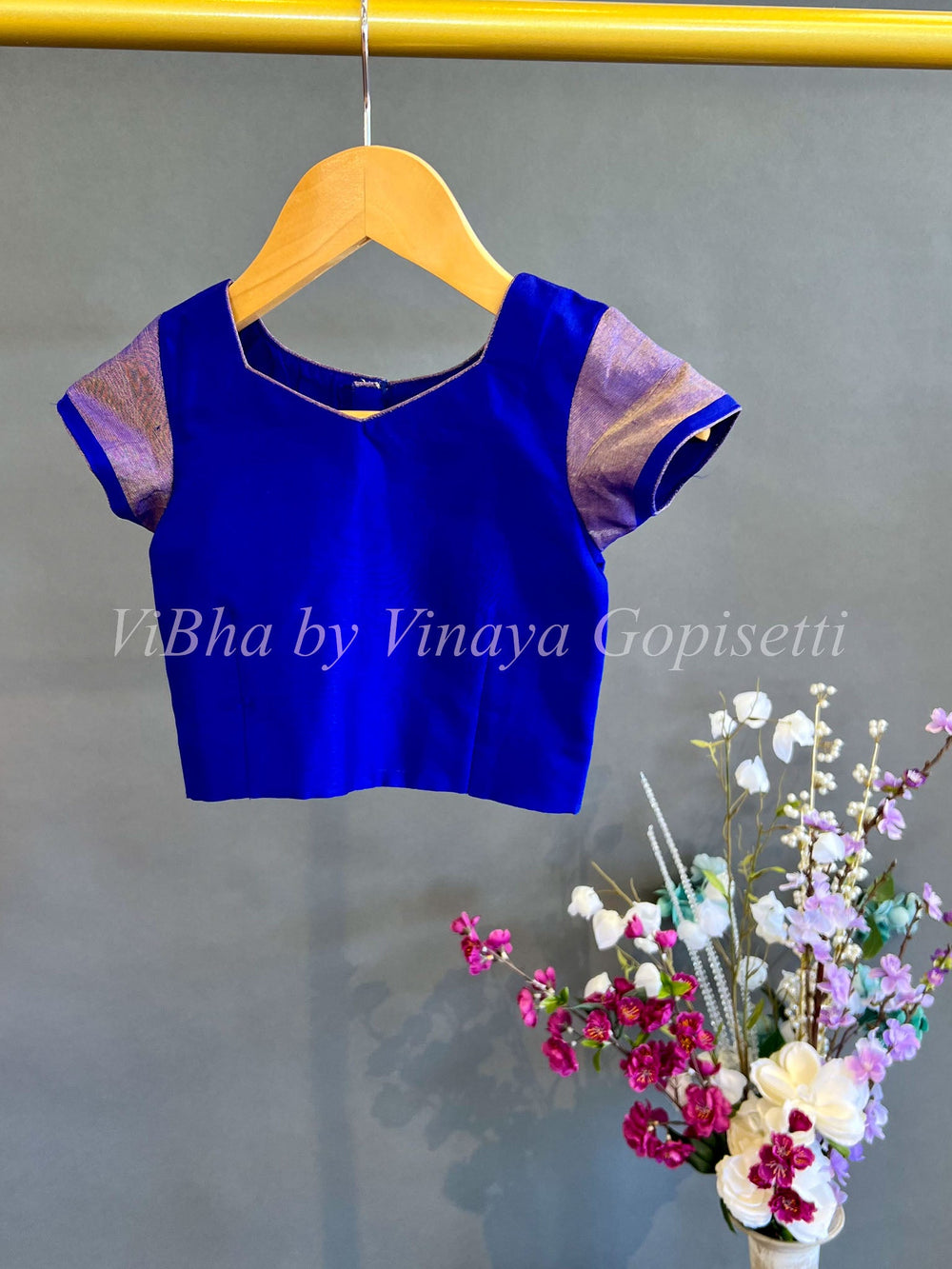 Kids Wear - Royal Blue And Sky Blue Ikkat SIlk Skirt And Top