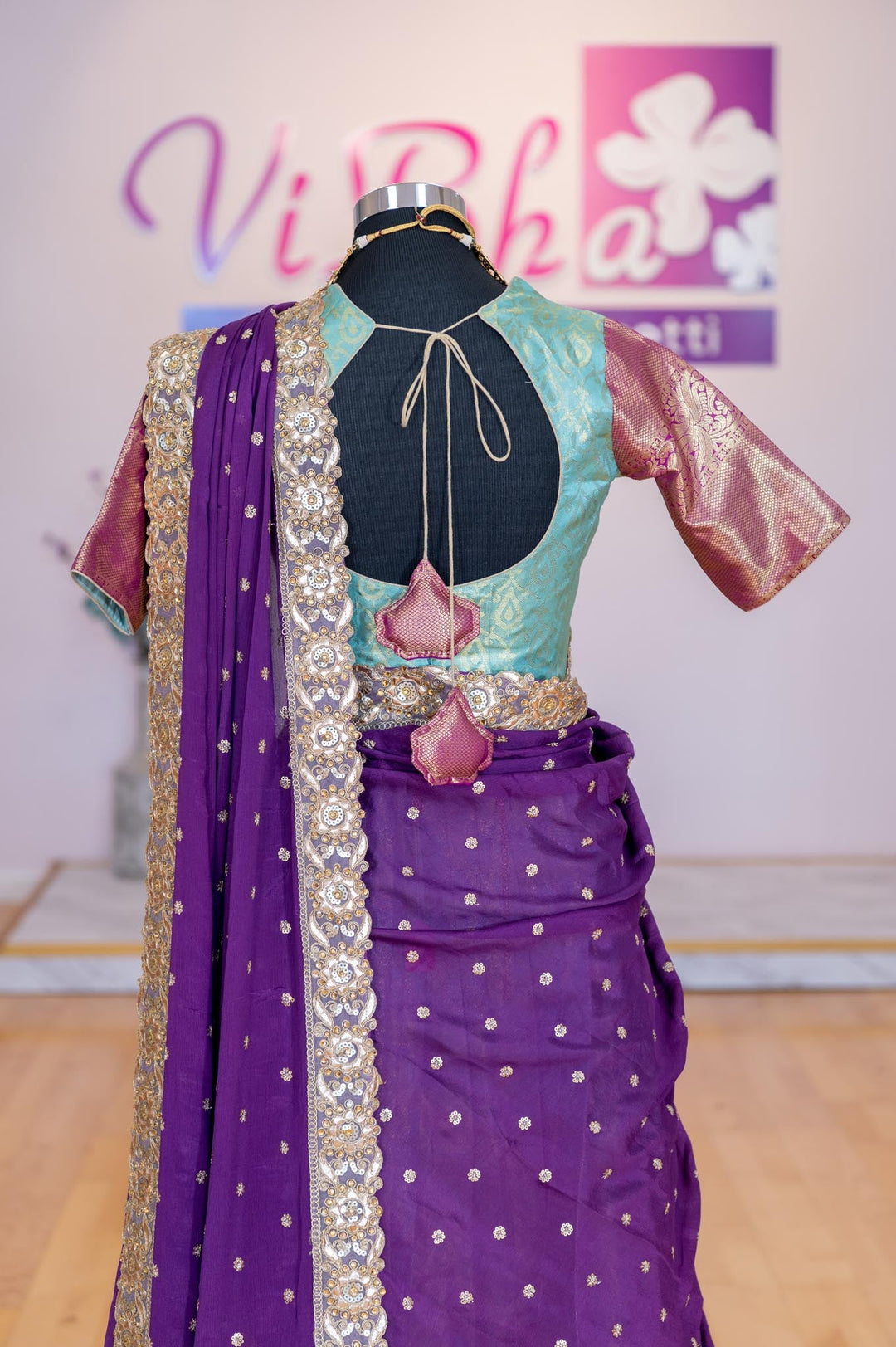 Lehengas - Aqua Blue And Magenta Kanjivaram Silk Lehenga