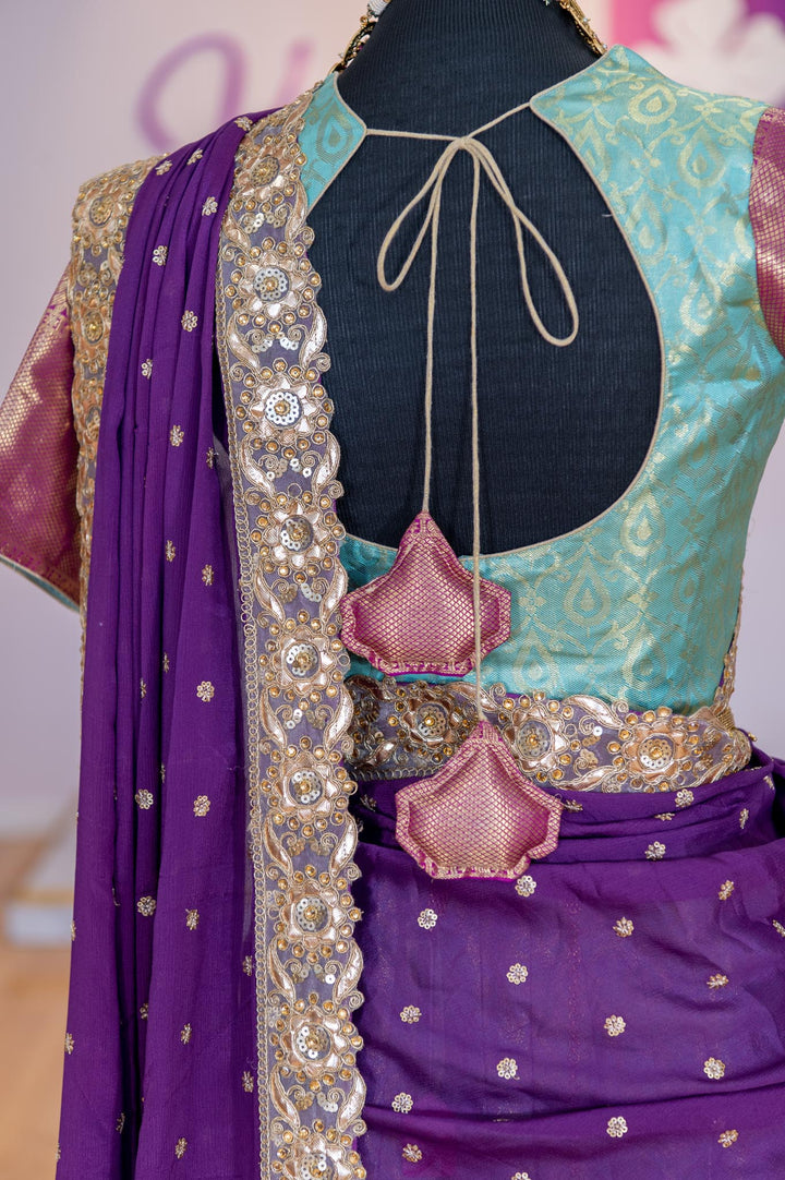 Lehengas - Aqua Blue And Magenta Kanjivaram Silk Lehenga