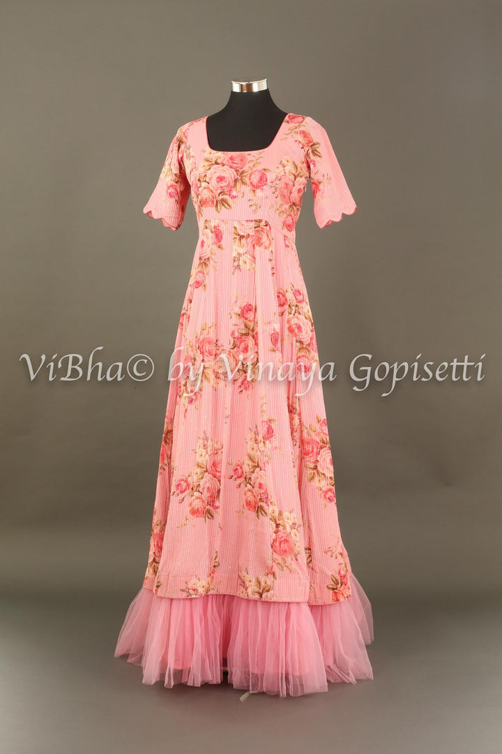 Lehengas - Baby Pink Shimmery Georgette Fancy Gown