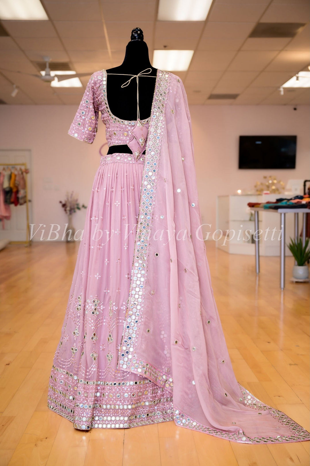 Lehengas - Blush Pink Faux Mirror Work Embroidered Lehenga Set