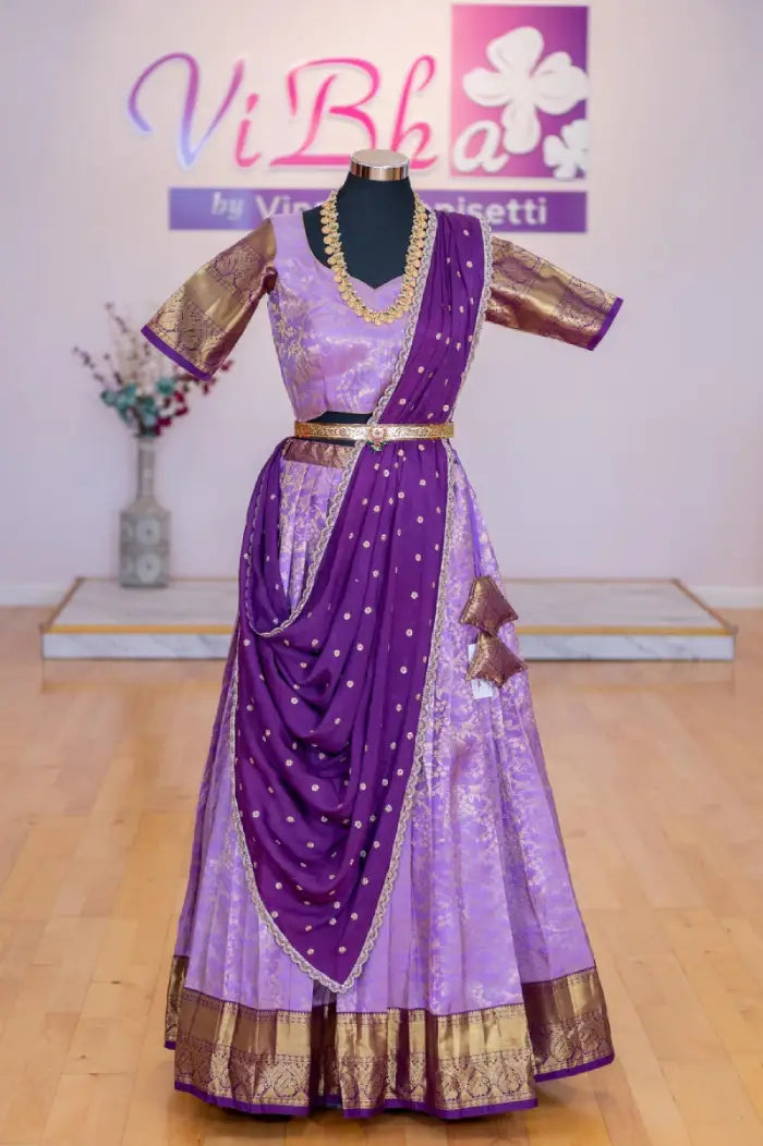 Lehengas - Dark And Light Purple Kanjivaram Silk Lehenga