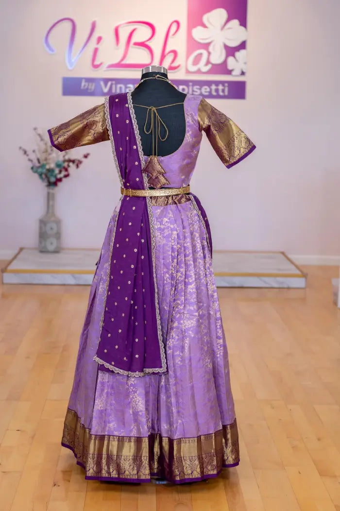 Lehengas - Dark And Light Purple Kanjivaram Silk Lehenga