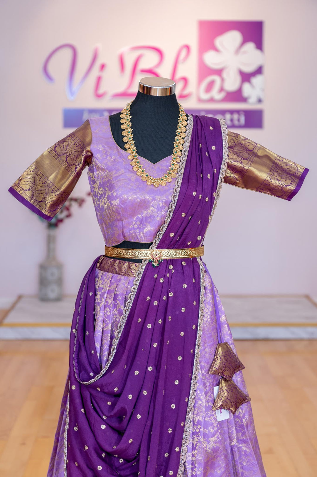 Lehengas - Dark And Light Purple Kanjivaram Silk Lehenga