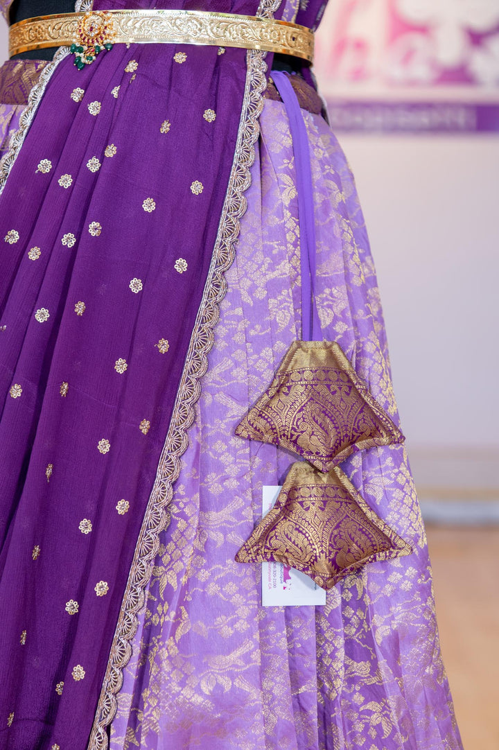 Lehengas - Dark And Light Purple Kanjivaram Silk Lehenga