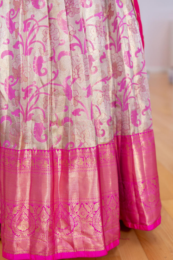 Lehengas - Gold And Pink Border Kanjivaram Silk Lehenga