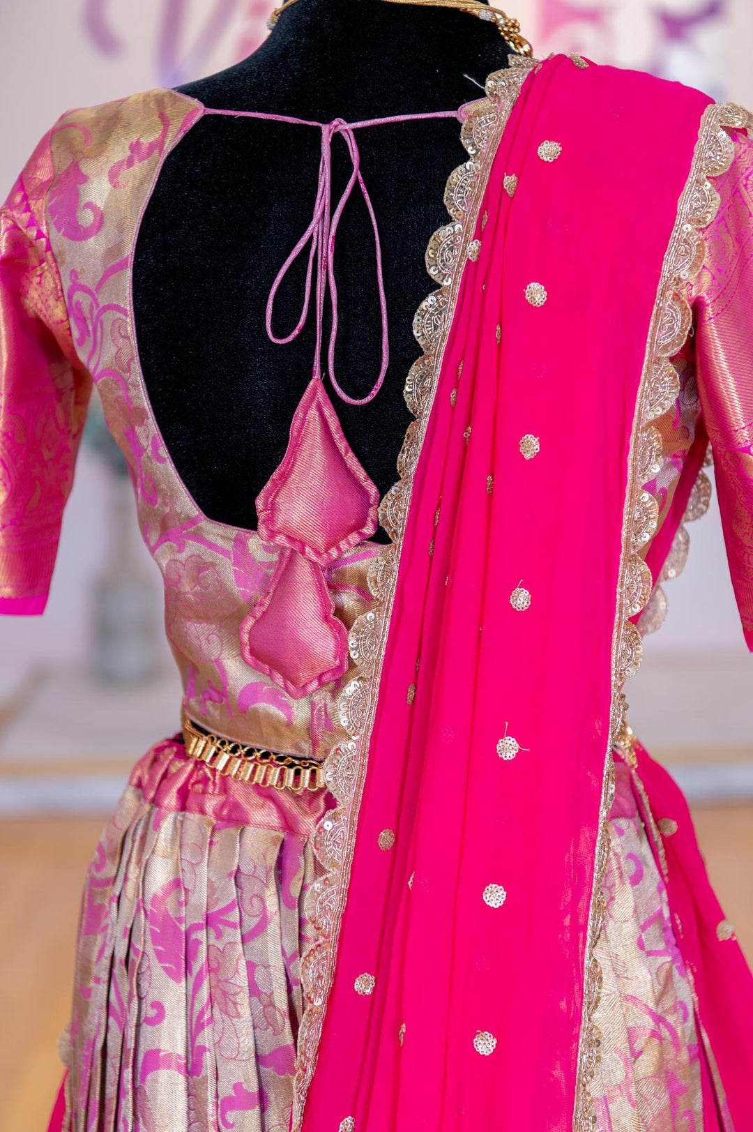 Lehengas - Gold And Pink Border Kanjivaram Silk Lehenga