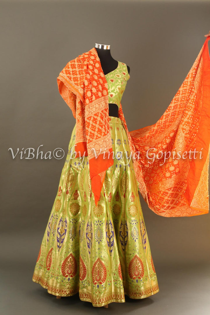 Lehengas - Green Banarasi Silk Lehenga