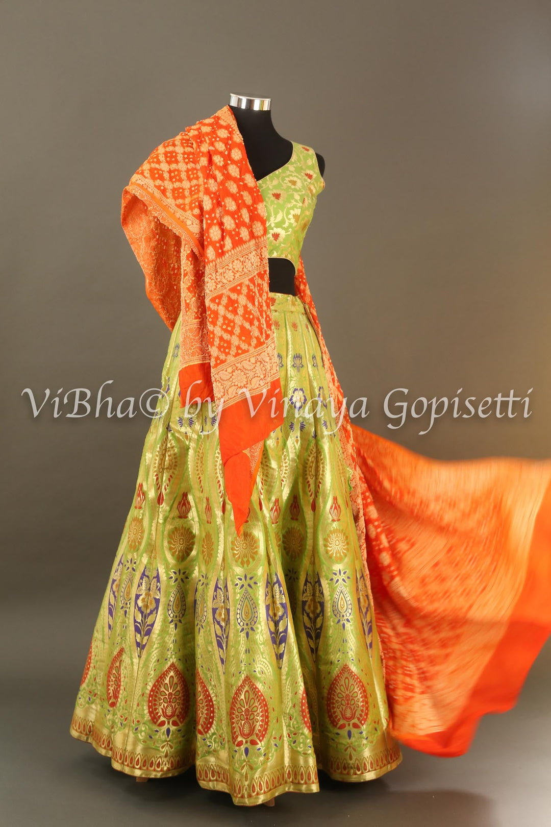 Lehengas - Green Banarasi Silk Lehenga