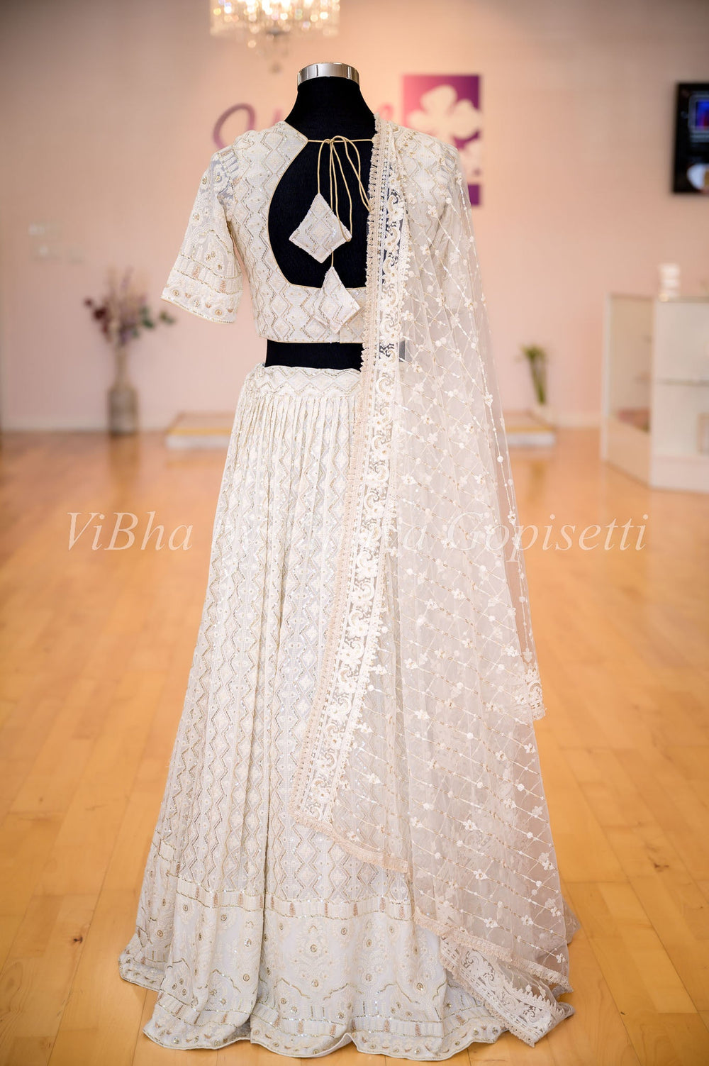 Lehengas - Ivory White Mukaish Embroidered Lehenga Set