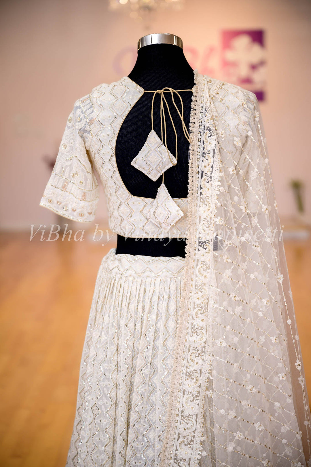 Lehengas - Ivory White Mukaish Embroidered Lehenga Set