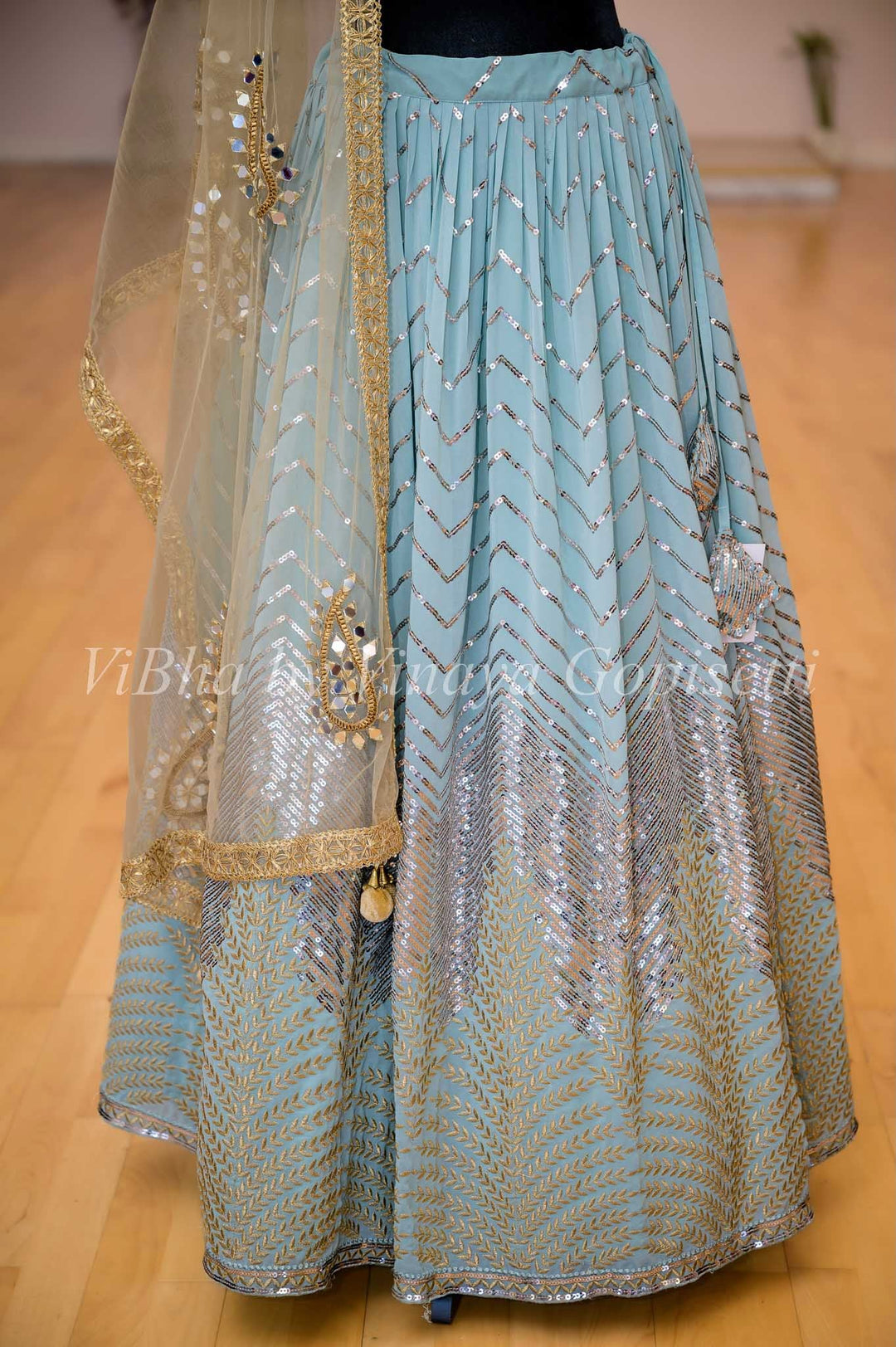 Lehengas - Light Blue Silver And Gold Sequin Lehenga