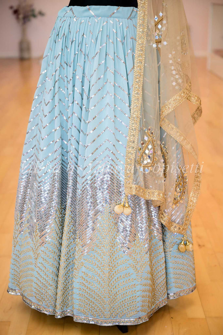 Lehengas - Light Blue Silver And Gold Sequin Lehenga