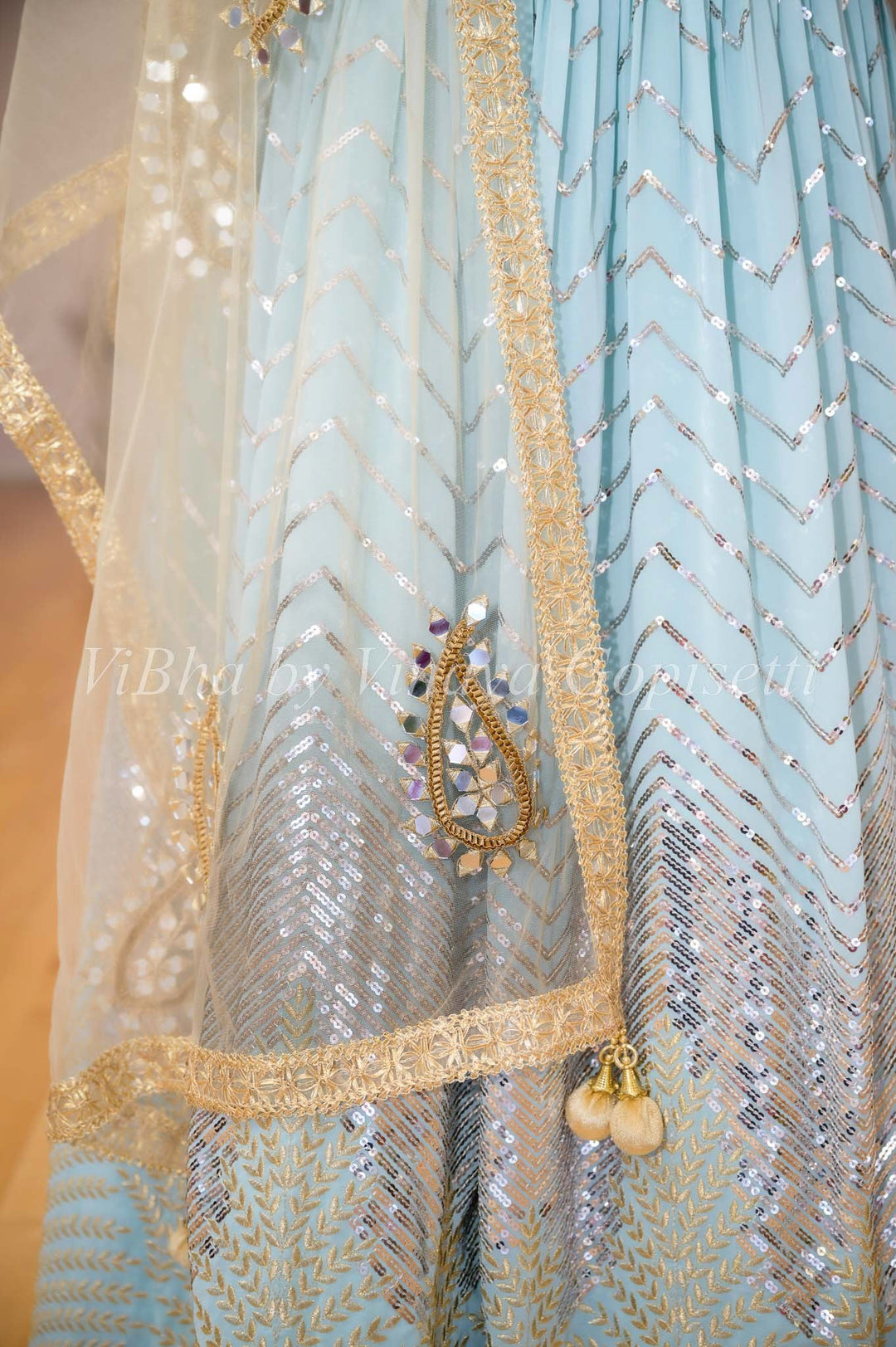 Lehengas - Light Blue Silver And Gold Sequin Lehenga