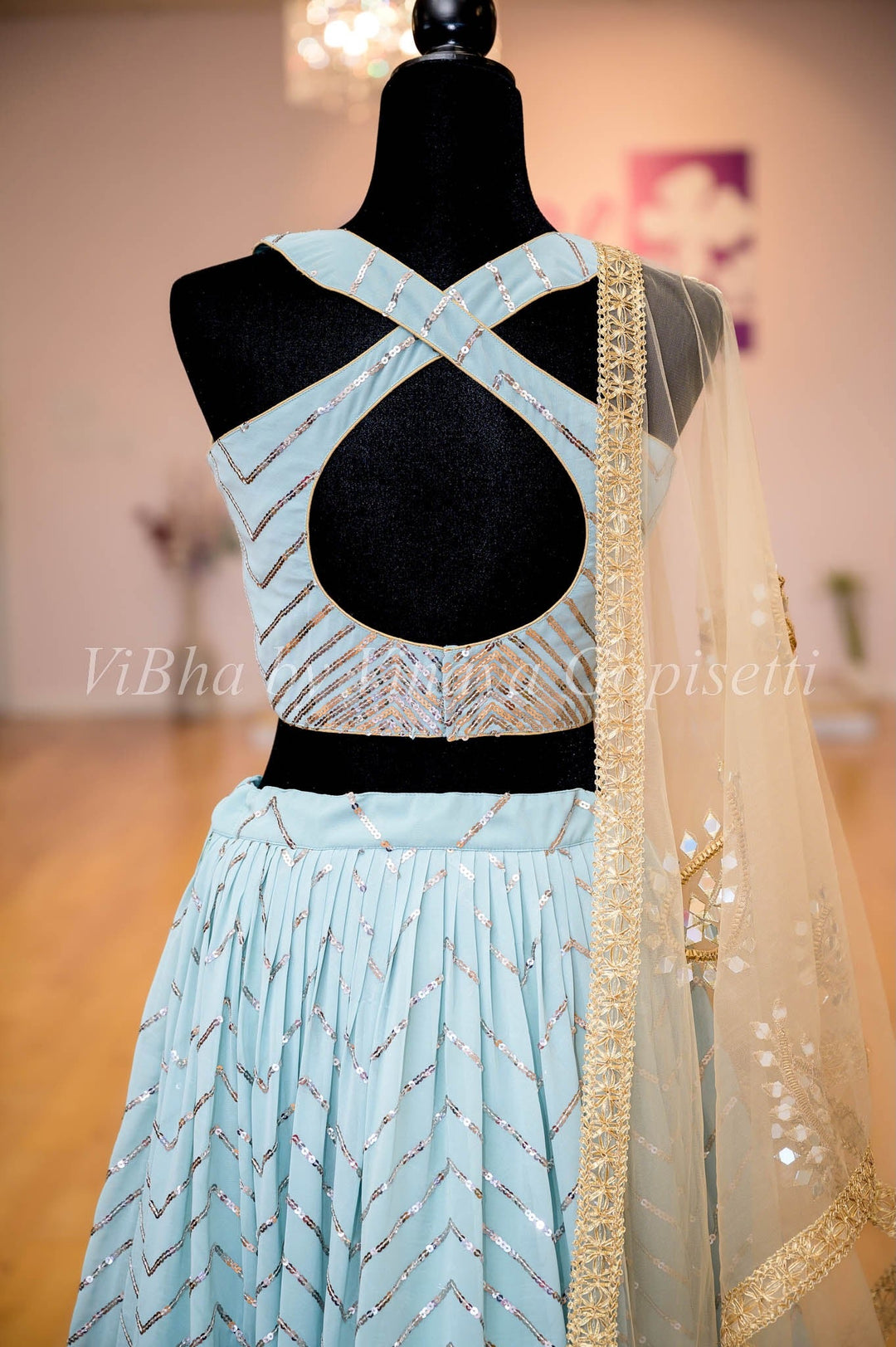 Lehengas - Light Blue Silver And Gold Sequin Lehenga