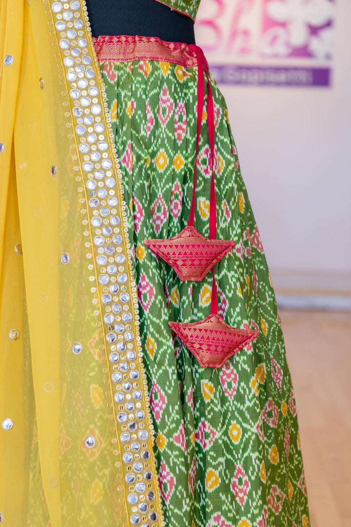 Lehengas - Light Green And Pink Ikkat Silk Lehenga