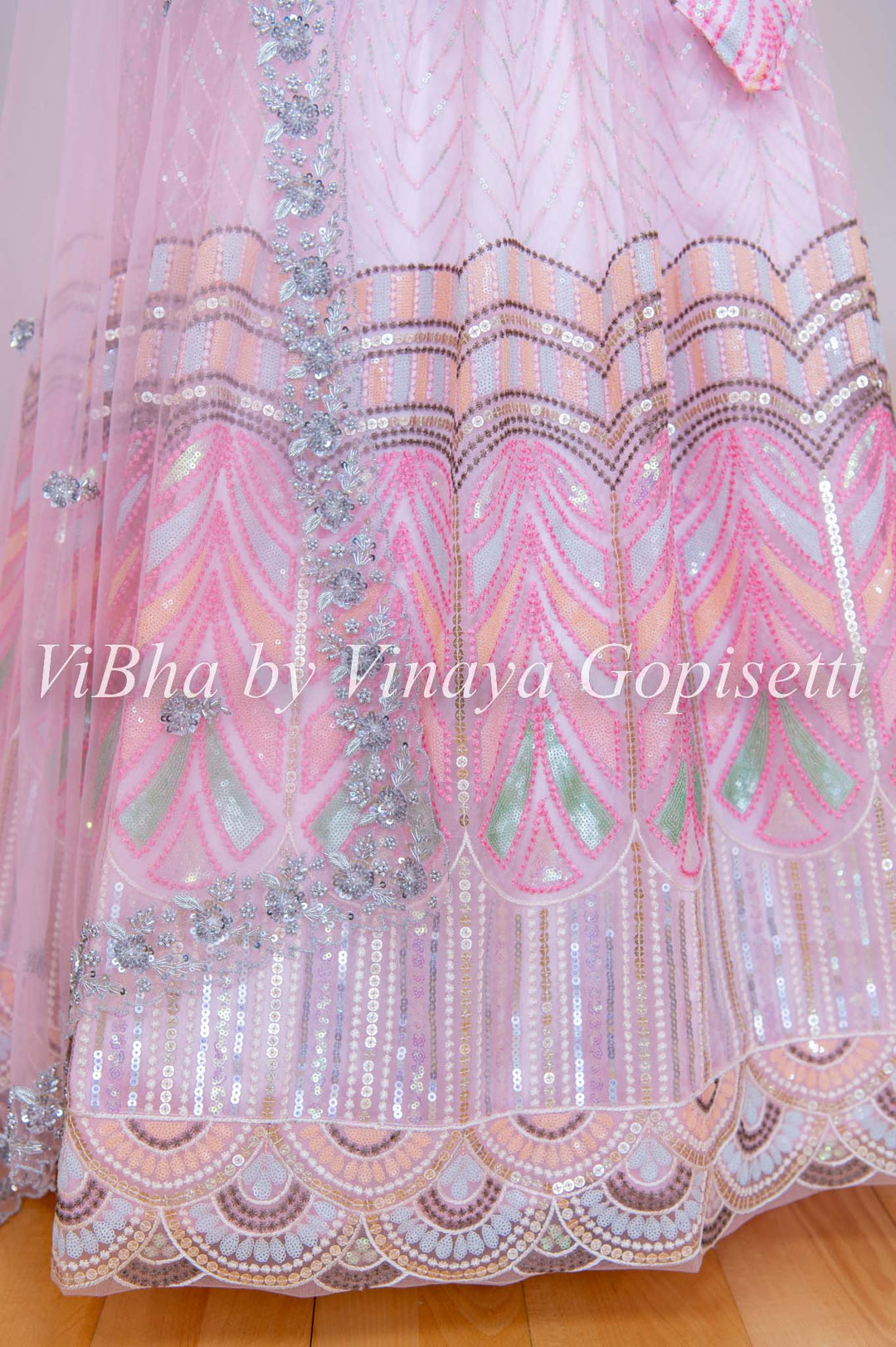 Lehengas - Light Pink Sequin Chevron Embroidered Lehenga