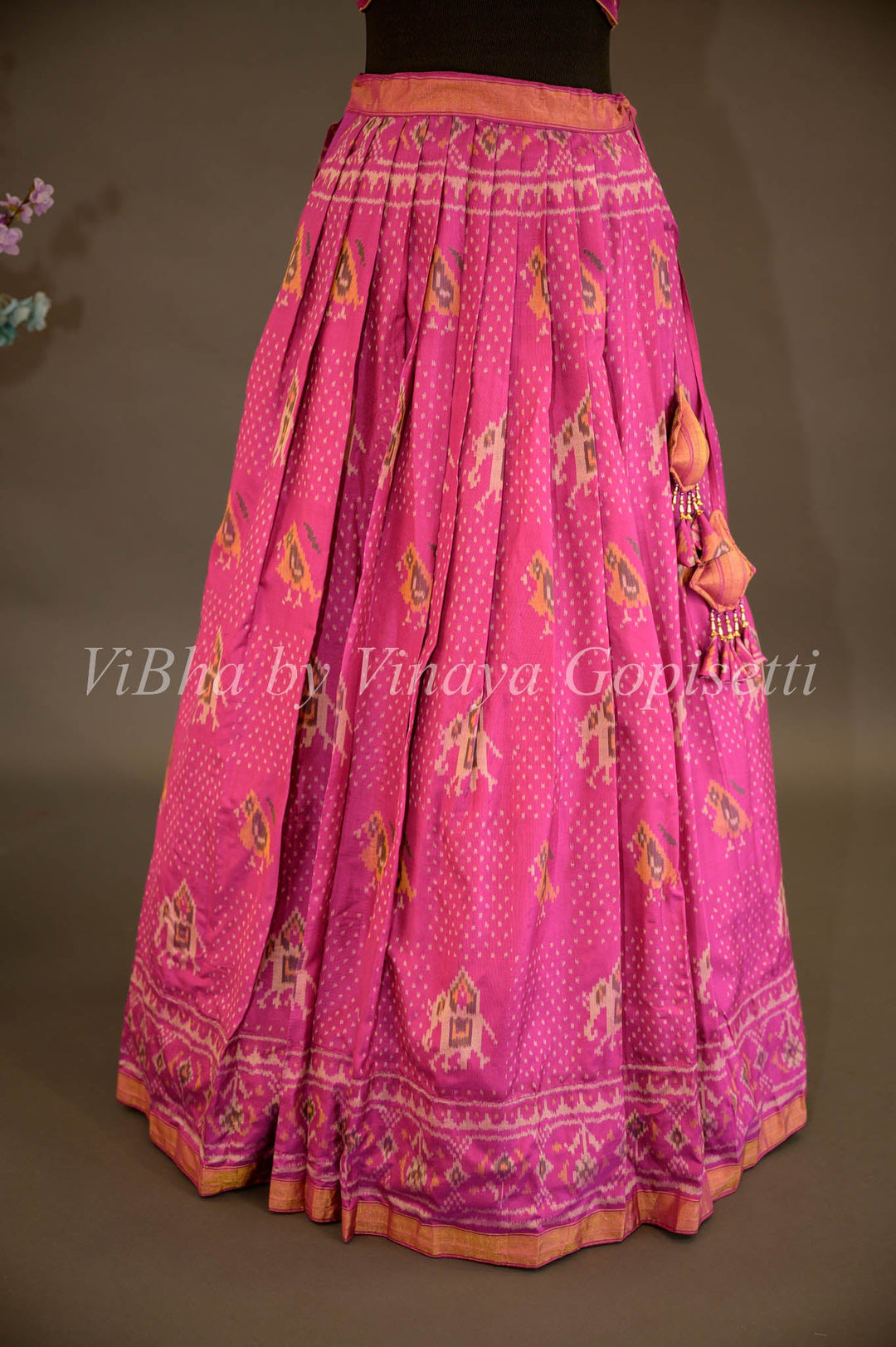 Lehengas - Magenta Patola Silk Lehenga With Cross Back Blouse And Pearl White Embroidered Dupatta